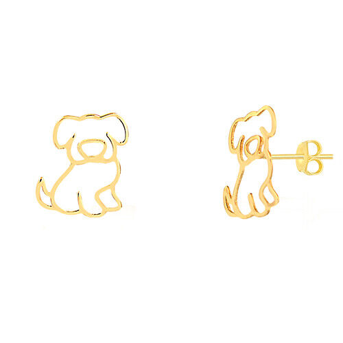 14k Solid Yellow Gold Dog Shaped Butterfly Backs Stud Earrings for Children