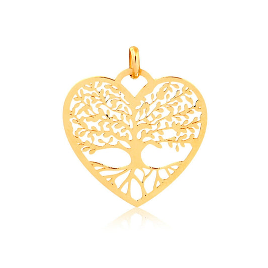 14k Solid Gold Family Tree of Life Heart Shaped charm for Chain for Women