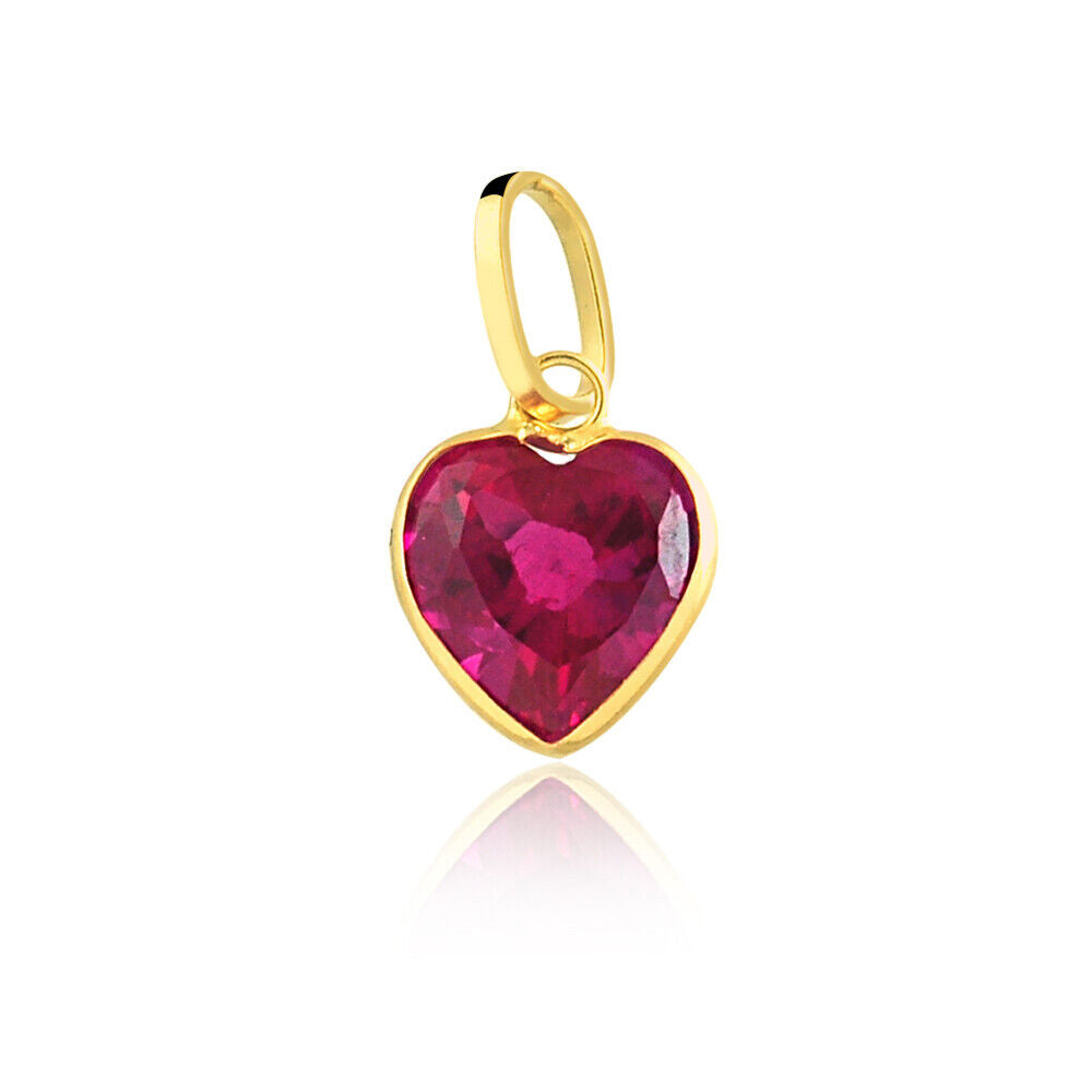 18K Solid Yellow Gold Classic Red Heart Cubic Zircon 45cm Necklace for Her