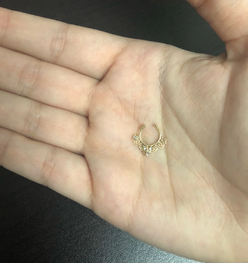 Piercing 18k Solid Yellow Gold Cubic Zircon Tribal Septum Ring Nose Ring Fake