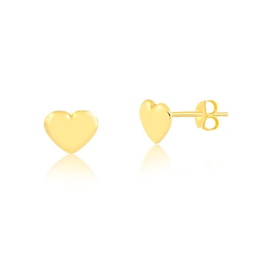 14k Solid Yellow Gold 5mm Heart Stud Earrings Butterfly Backs