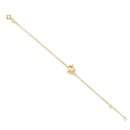 Enamel Unicorn Bracelet 18k Solid Yellow Gold for Girls and Children