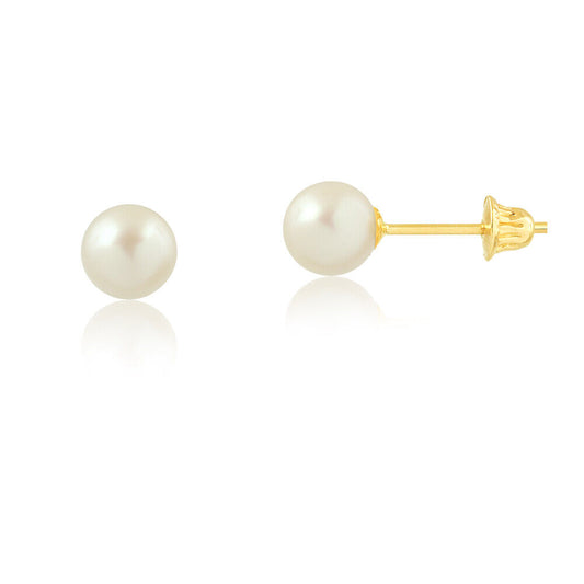 Freshwater Pearl 18k Solid Gold 6.5 mm Push Backs Stud Earrings for Girls/Women