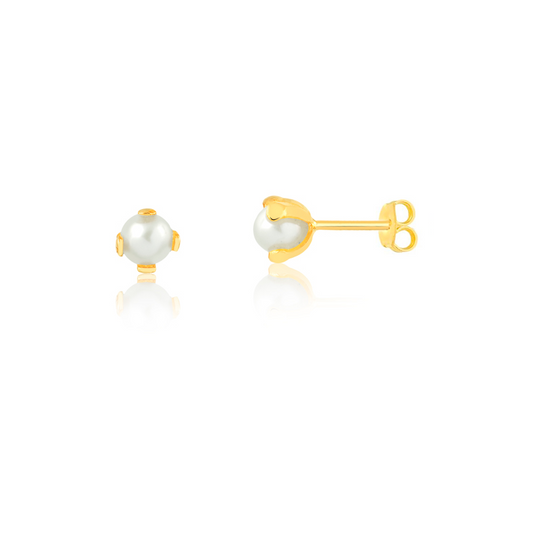 18k Solid Gold Freshwater Pearl Push Backs Stud Earrings for Babies and Infants