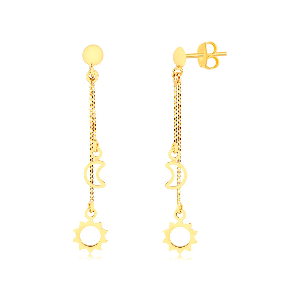 18 K Yellow Gold Dangle earring sun and moon shape