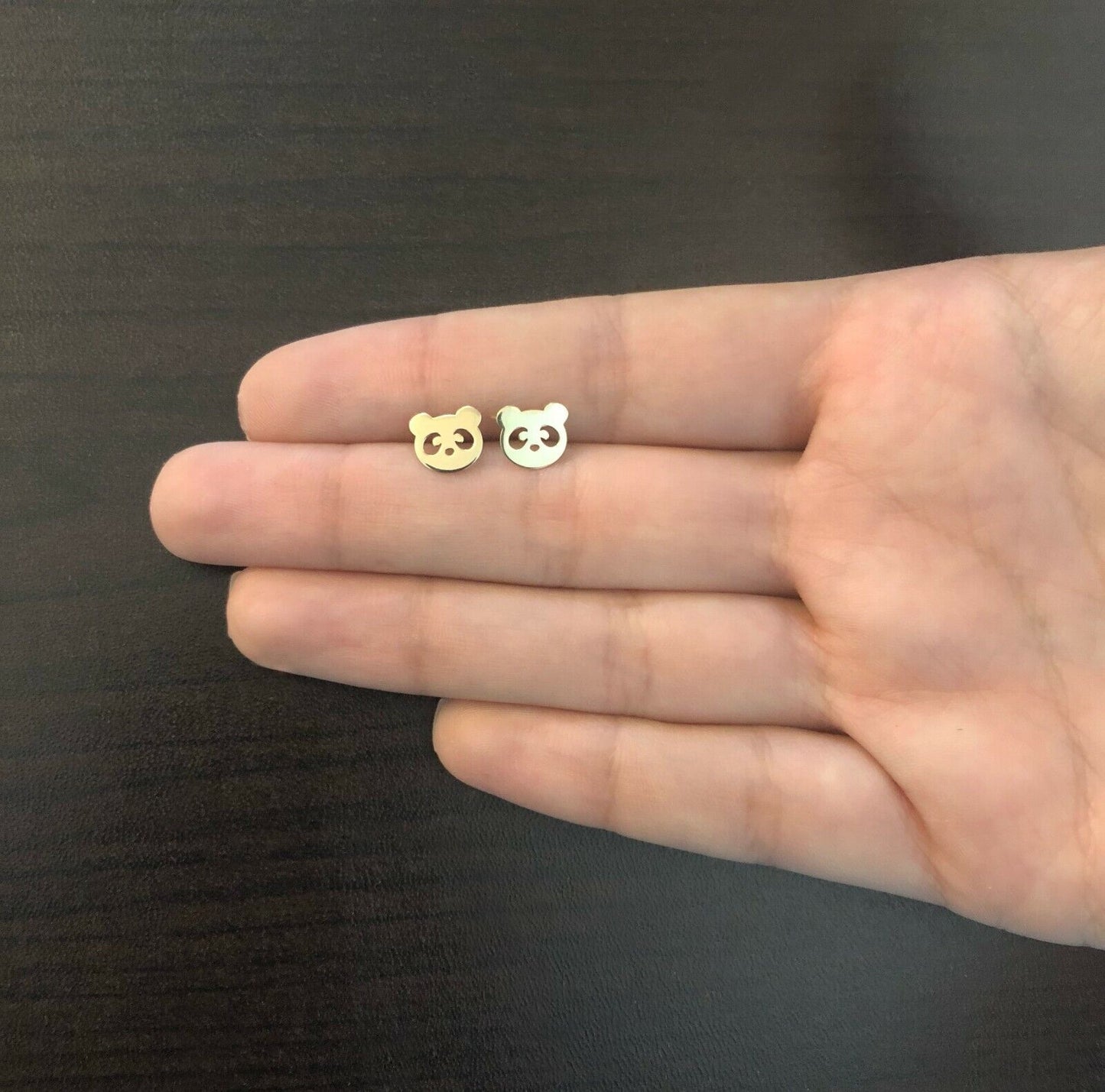 14k Solid Gold Panda Head Shaped Butterfly Backs Stud Earrings for Toddlers