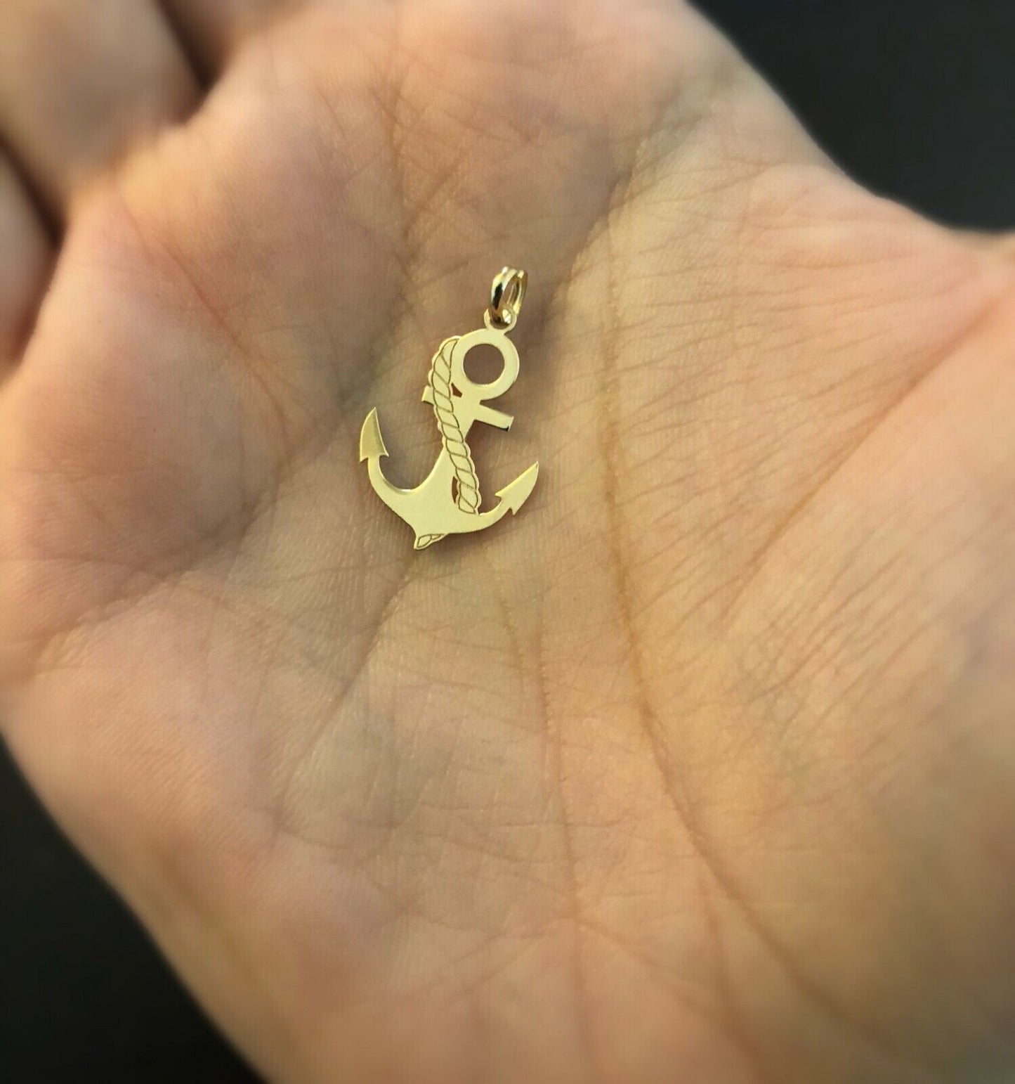 Anchor Shaped 14k Solid Yellow Gold charm for Chain for Women and Men