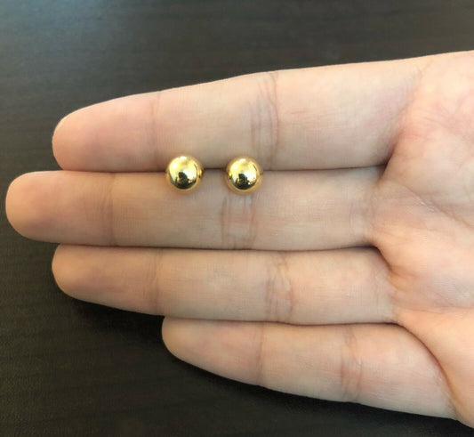 18k Solid Gold Ball 7 mm Butterfly Backs Stud Earrings for Girls and Women