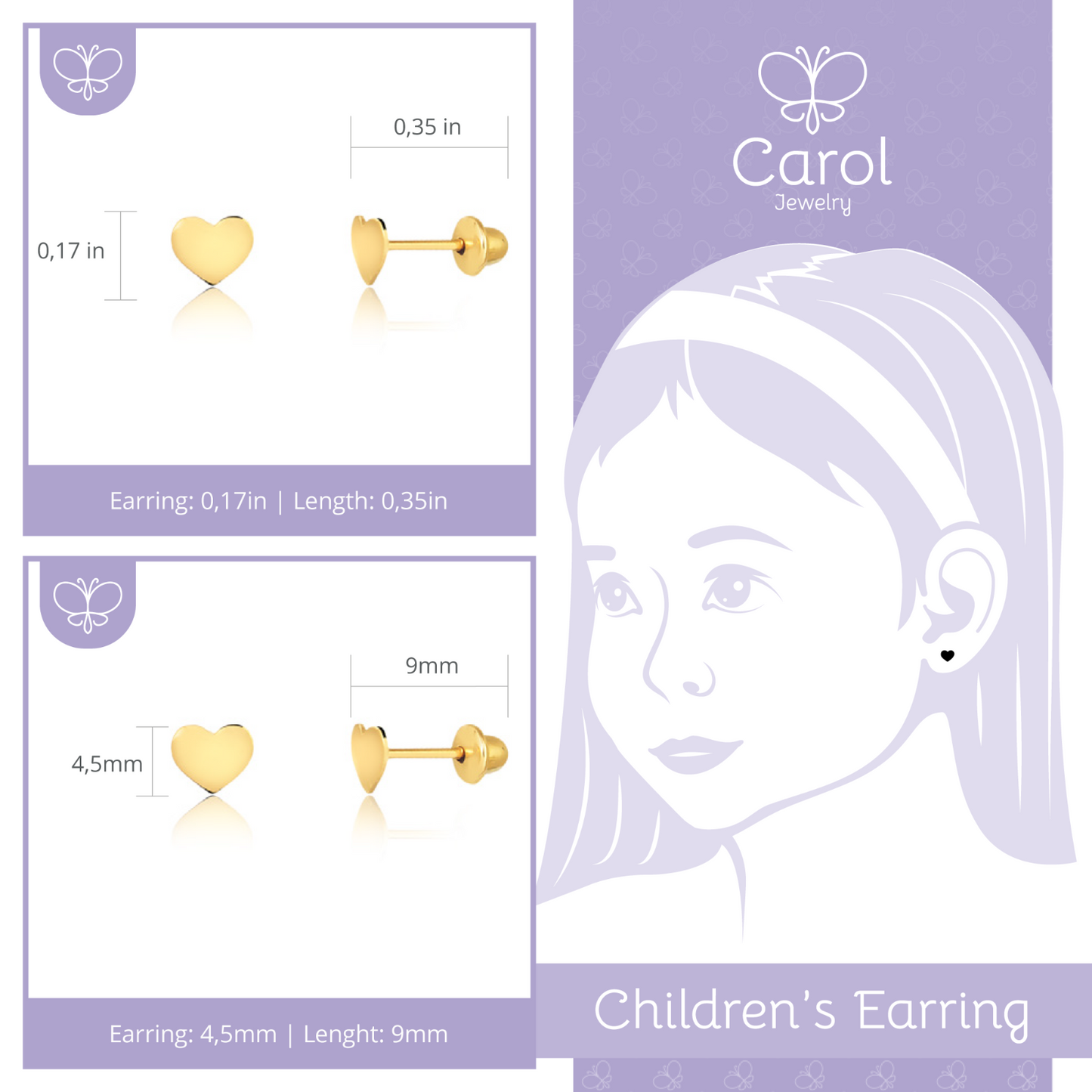 18k Gold Heart Earring Gift For Her Gift Love Yellow Gold Earring