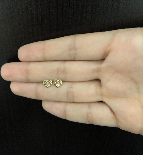 Hypoallergenic 18k Gold CZ Heart Studs for Baby & Toddlers