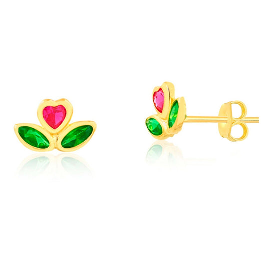 Tulip Flower 18k Solid Gold Cubic Zircon Stud Earrings for Infants Toddlers