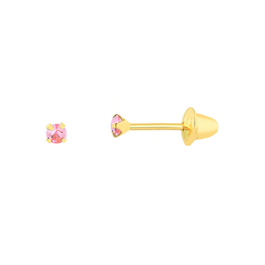 18k Cubic Zirconia 2.5 mm 18k Solid Gold Pink Push Back Stud Earrings