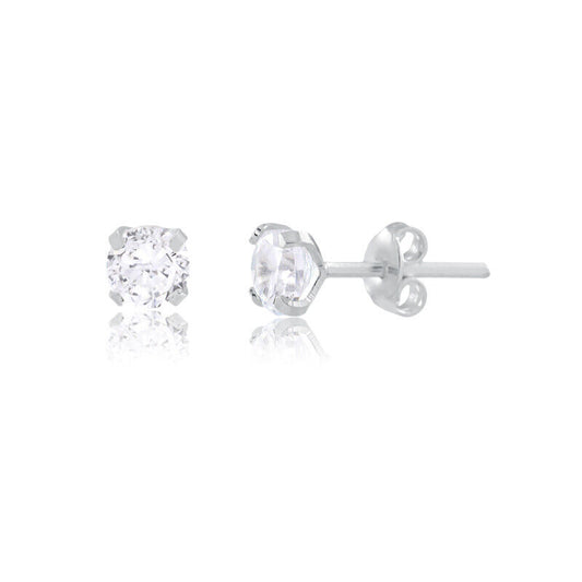 925 Sterling Silver 4 mm Round Cubic Zircon Stud Earrings Toddlers and Teens