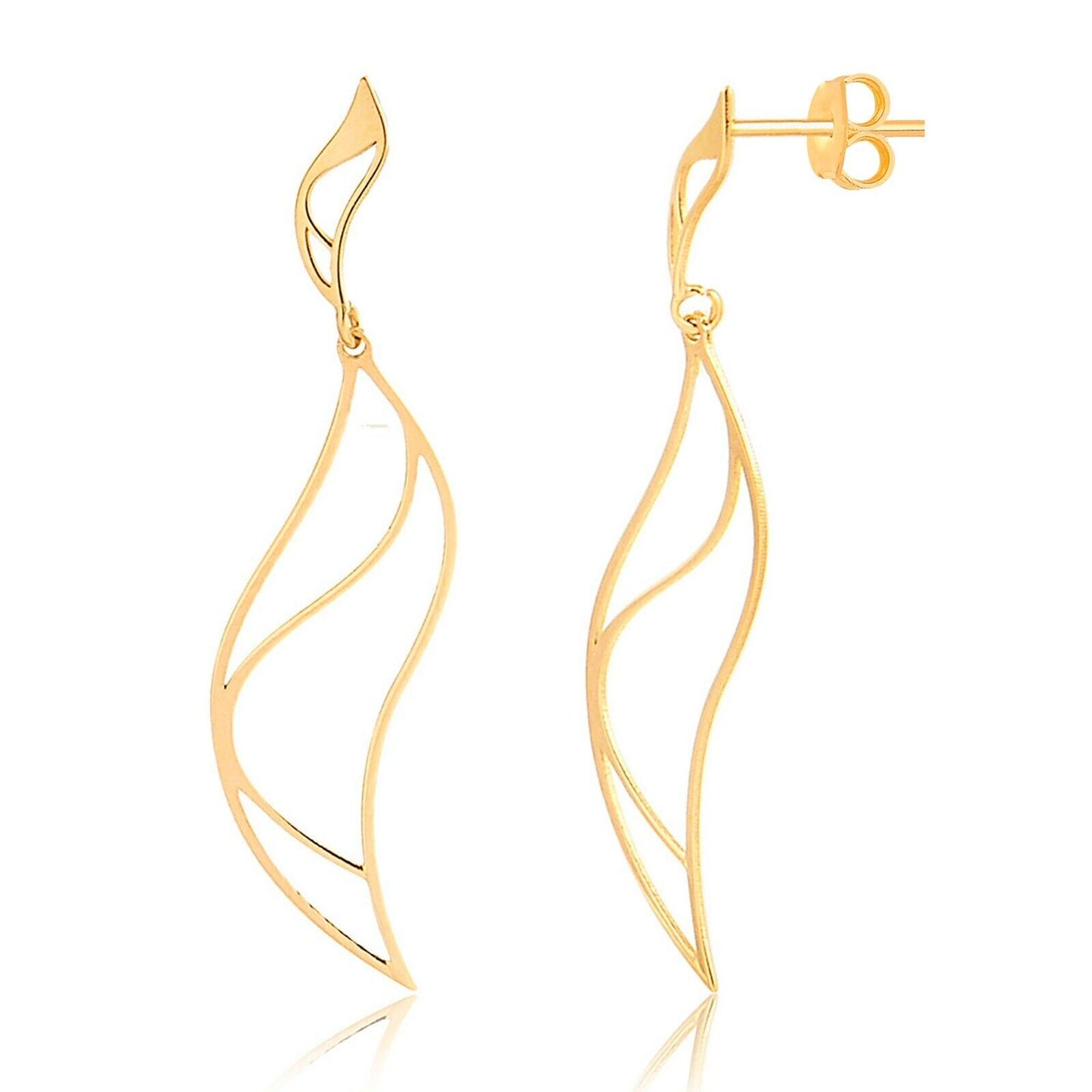 14k Solid Gold Minimalist Abstract Art Deco Butterfly Backs Drop Earrings Women