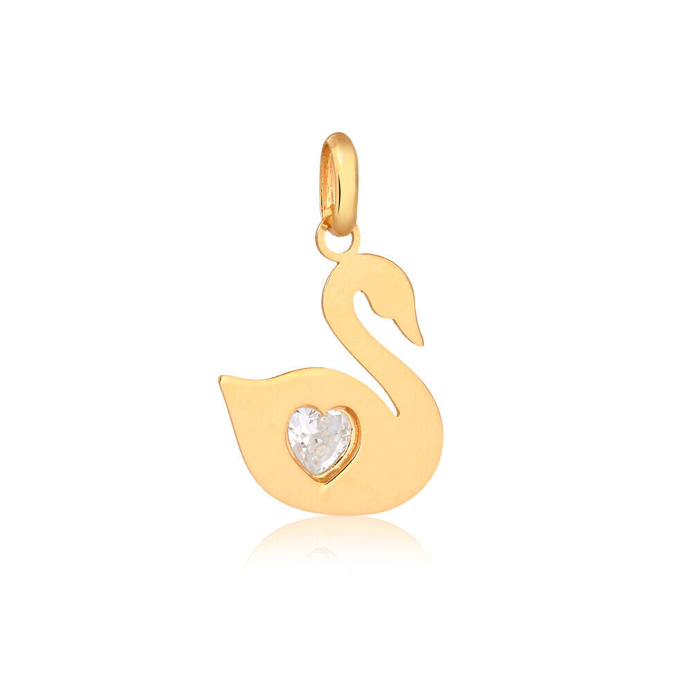 Swan 18k Solid Gold Cubic Zircon 4.4 mm charm for Chain for Women and Girls