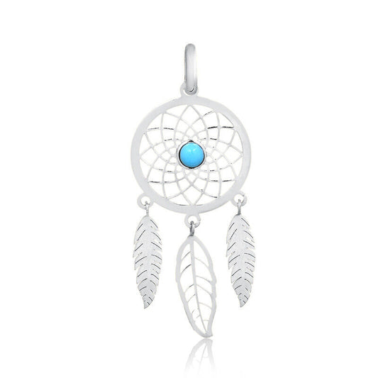 Dream Catcher Turquoise Stone 18k Solid White Gold  charm for Chain