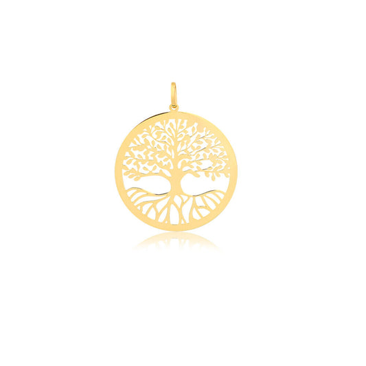 18k Gold Tree Of Life Gift Pendant For Necklace Yellow Gold Tree Of Life Charm for Her 20mm