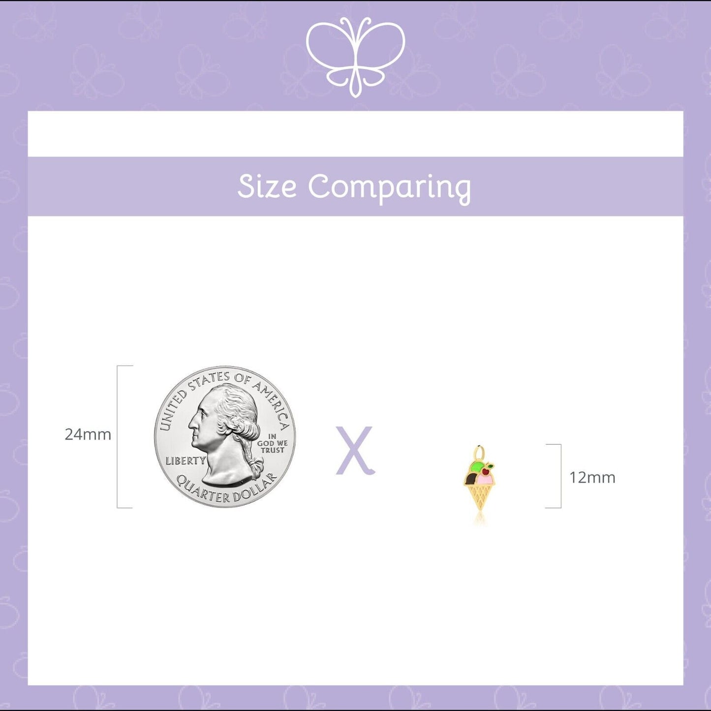 Ice Cream 18k Solid Gold Enamel Charm charm for Chain for Girls Infants
