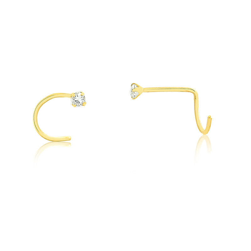 18k Solid Gold Tiny Nose Stud Screw L Shaped Zircon 1.75 mm Piercing for Women