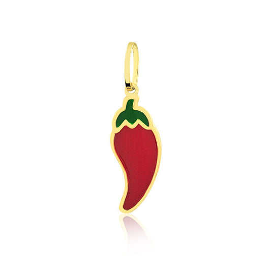 18k Solid Yellow Gold Red Enamel Chili Pepper charm for Chain for Women