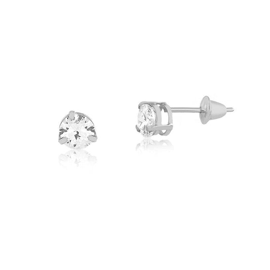 18k Solid White Gold Zircon 4 mm Push Back Stud Earrings for Toddlers Children