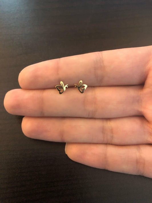 18k Gold Butterfly Shaped Earrings Small Stud Jewelry
