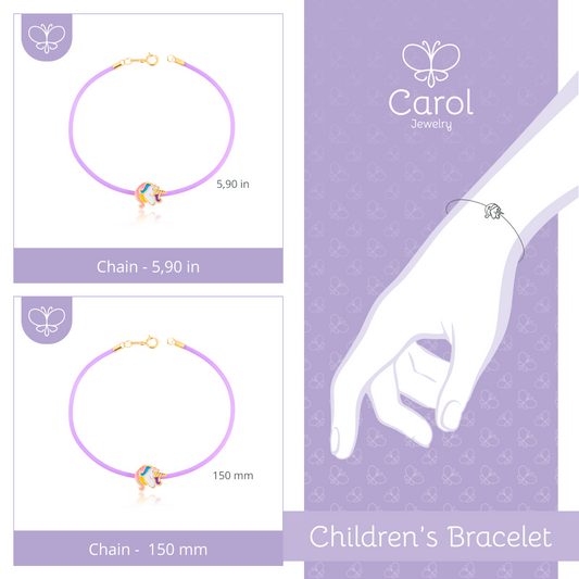 18k Solid Gold Enamel Unicorn Lilac Silicone Minimalist Bracelet for Children