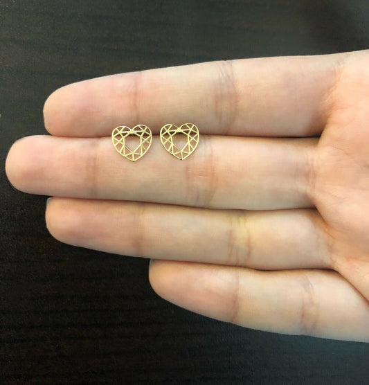 14k Gold Heart Shape Stud Earrings for Girls Small Jewelry