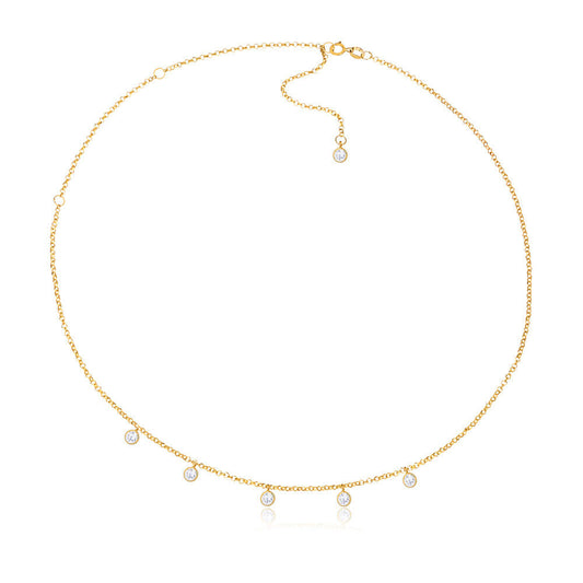 Choker or Chain 18k Solid Yellow Gold 5 Cubic Zircon for Women and Teens