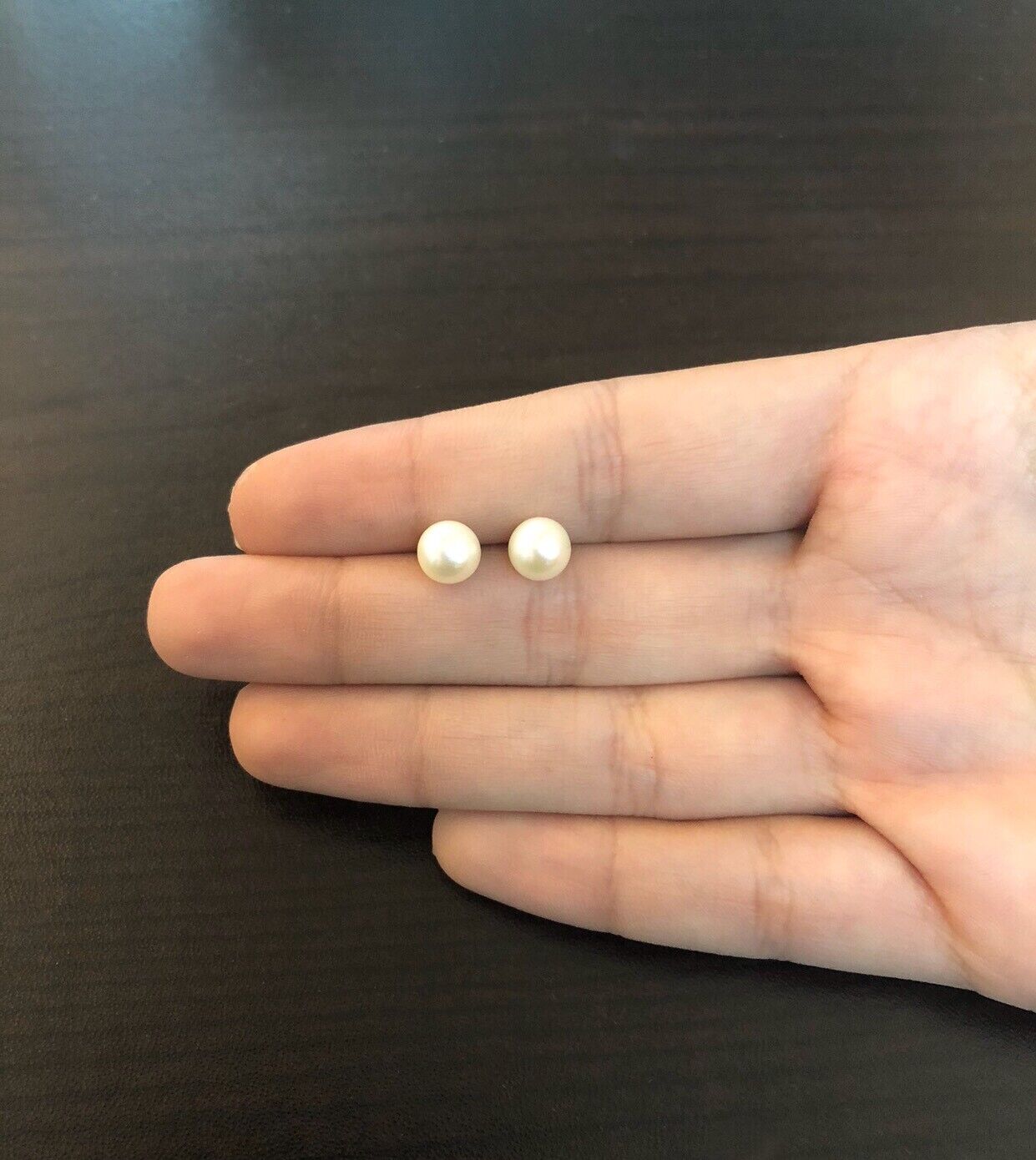 Freshwater Pearl 18k Solid Gold 6.5 mm Push Backs Stud Earrings for Girls/Women