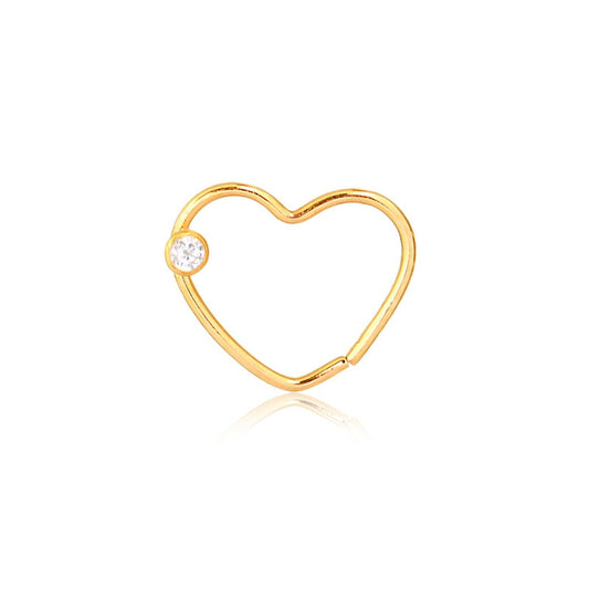 Heart Cubic Zircon Cartilage Helix Piercing 18k Solid Gold Nose Earring Women