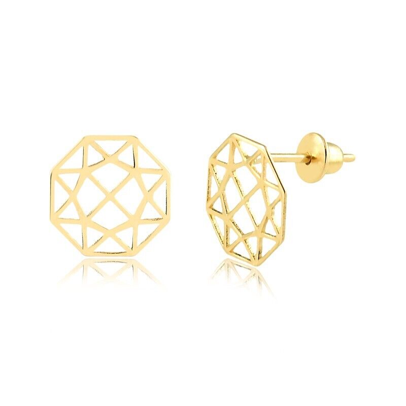 Geometric 14k Solid Yellow Gold Earrings | Shaped Butterfly Backs Stud Earrings