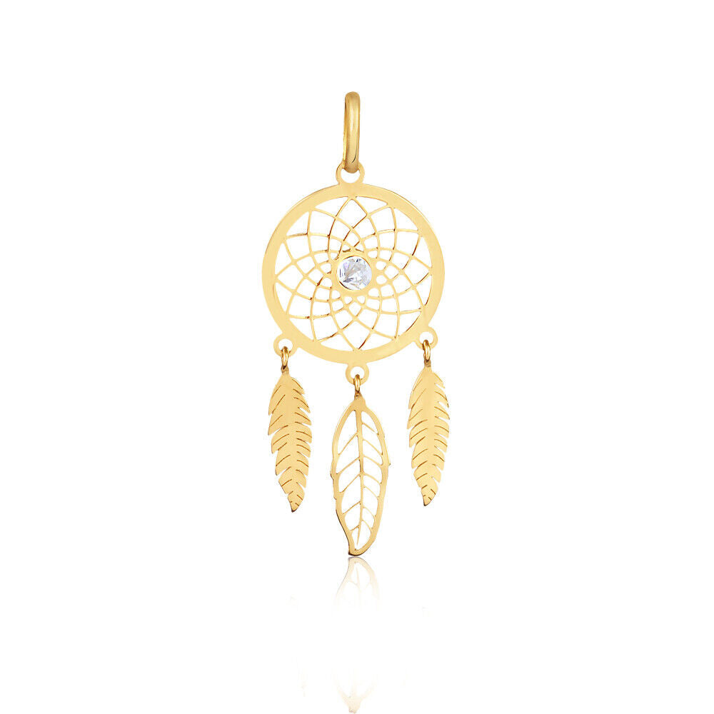 Dream Catcher 18k Solid Yellow Gold Cubic Zircon 3mm Women charm for Chain