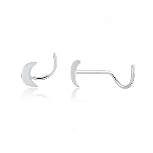 18k Solid White Gold Tiny Nose Stud Screw L Shape Twist Moon Piercing for Women