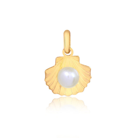 18k Solid Gold Shell with Freshwater Pearl charm for Chain for Teens, Girls