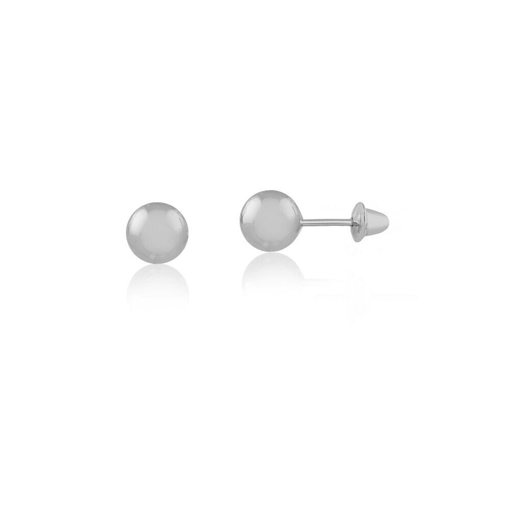 Gold Ball 18k Solid White Stud Earrings 3.5 mm Push Back for Babies Little Girls