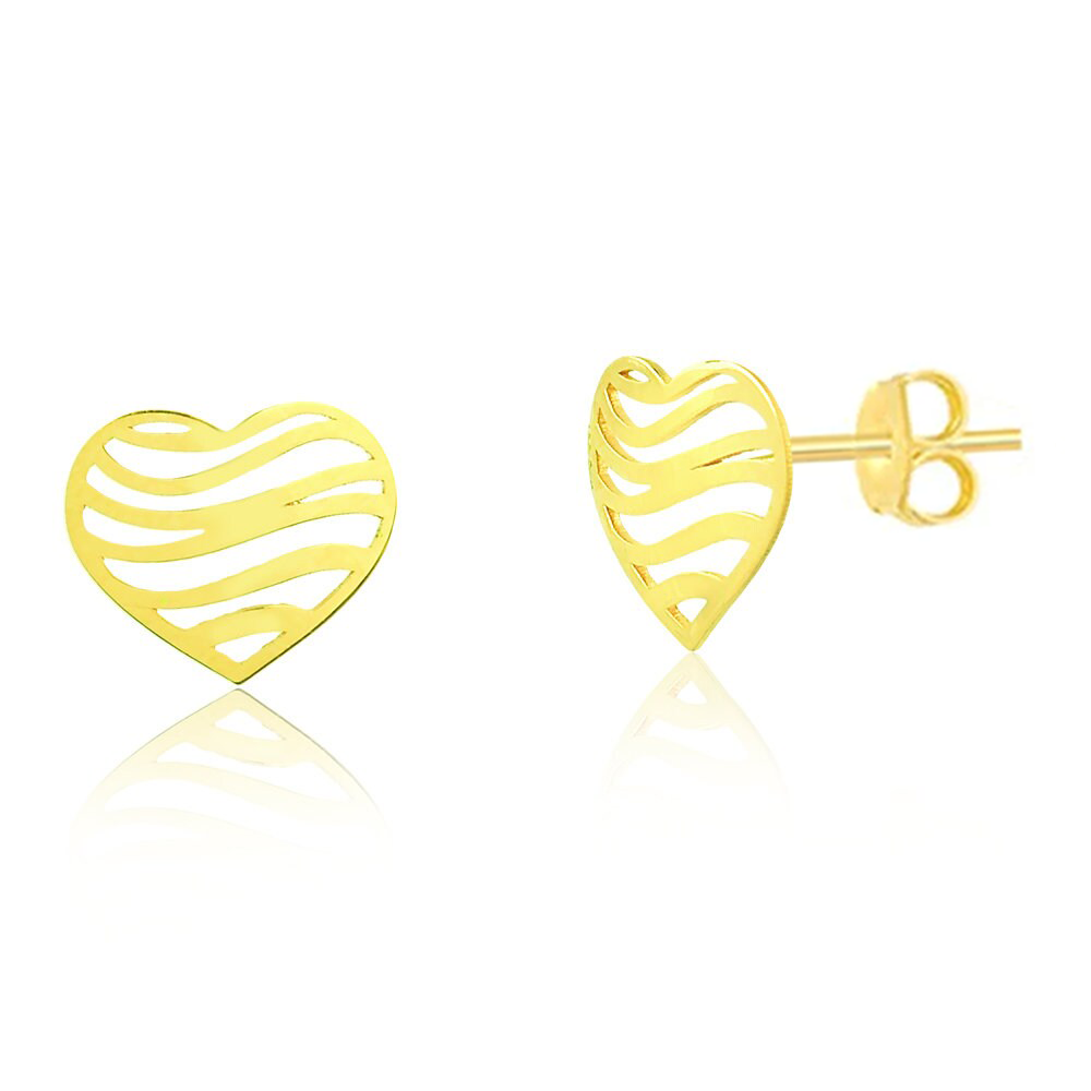 Heart Shaped 18k Solid Yellow Gold Stud Earrings for Girls, Teens and Women