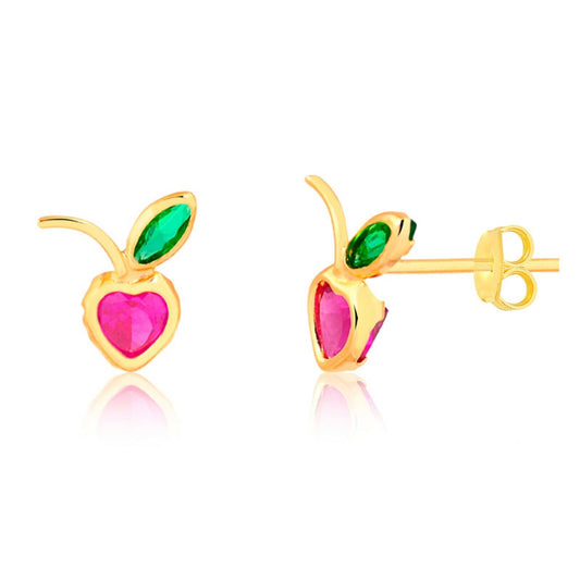 Cubic Zircon Apple 18k Solid Gold Butterfly Back Stud Earrings Infants Toddlers