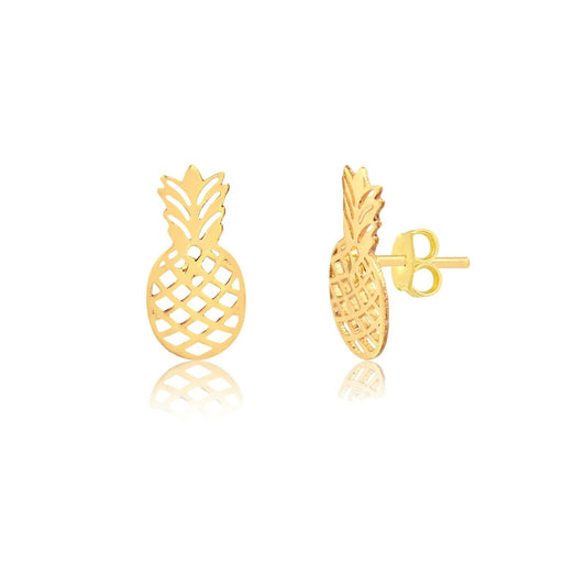 Pineapple Shape 18k Solid Gold Butterfly Back Stud Earrings for Toddler Girls