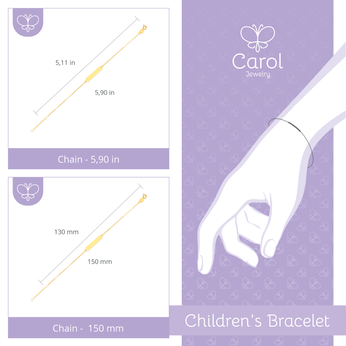 18k Solid Gold New Born Babies Ring Clasp Bracelet for Personalized Engraving