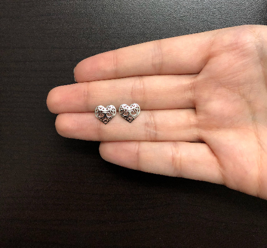Heart Shaped 18k Solid White Gold Stud Earrings for Women and Girls