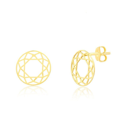 14k Solid Gold Geometric Circle Shaped Butterfly Back Stud Earrings for Girls