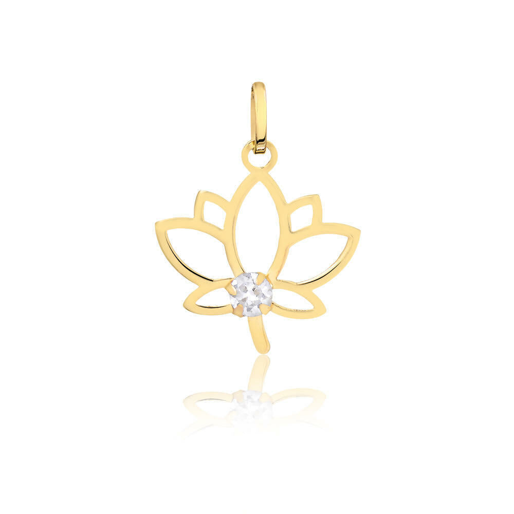 Lotus Flower 18k Solid Gold Cubic Zircon charm for Chain for Teens Women