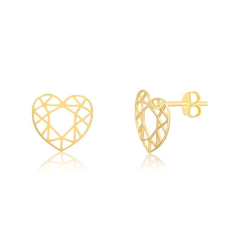 14k Solid Gold Geometric Heart Shaped Butterfly Back Stud Earrings for Girls