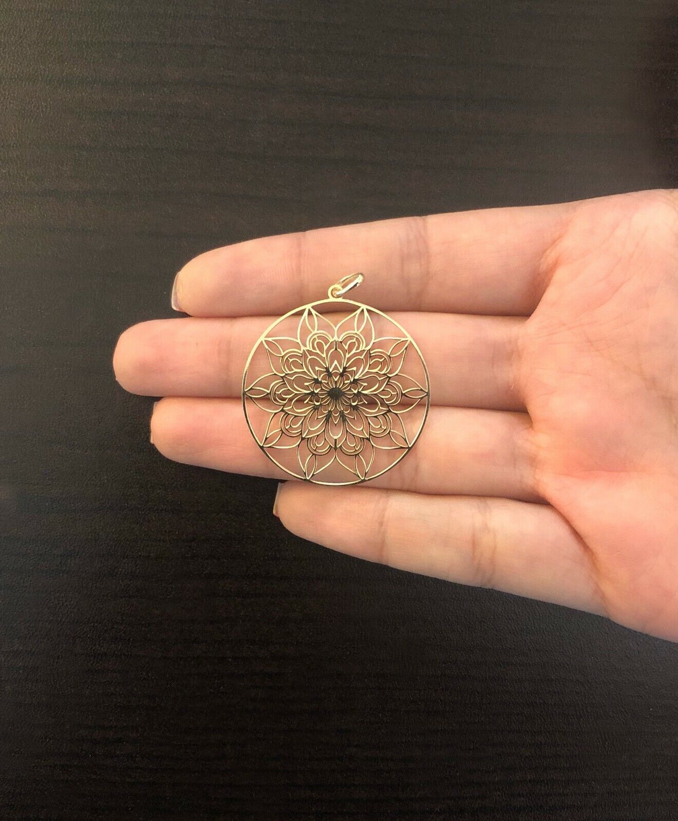 14k Solid Yellow Gold Mandala Circle charm for Chain for Women