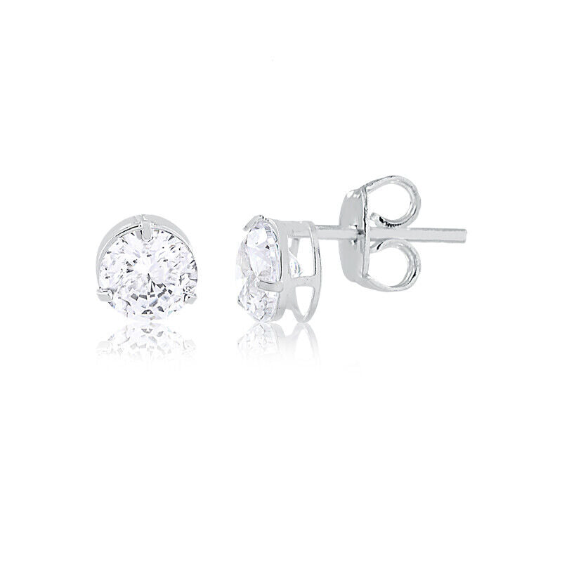 925 Sterling Silver 5 mm Round Cubic Zircon Stud Earrings for Teens Women