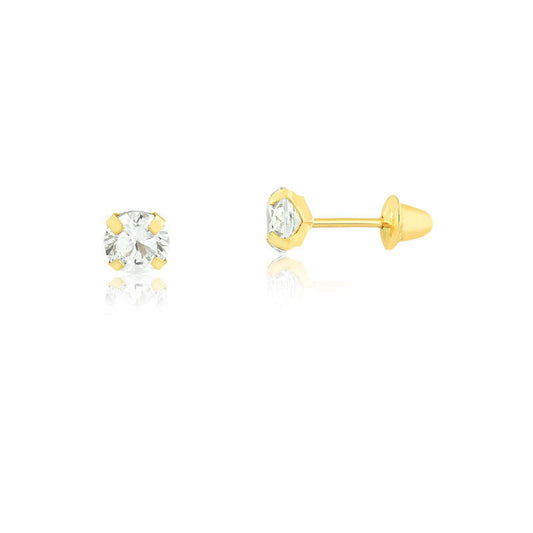 18k Solid Yellow Gold Cubic Zirconia 2.5 mm Push Back Stud Earrings
