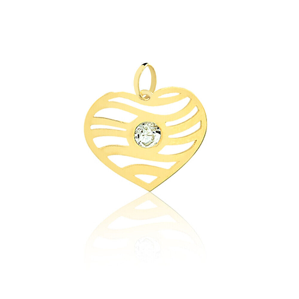 18k Solid Gold Cubic Zirconia Heart Shaped charm for Chain for Girls Women