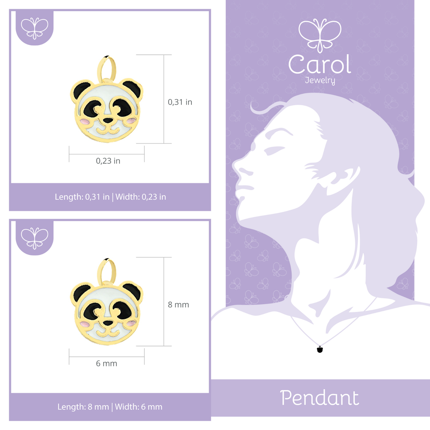 Panda 18k Solid Gold Enamel/Resin charm Charm for Chain for Girls Infants