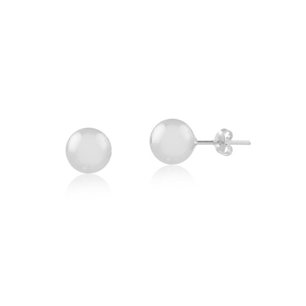 White Gold Ball 6 mm 18k Solid Push Backs Stud Earrings for Teens and Women